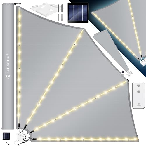 KESSER® Balkonfächer mit LED | klappbar mit Wandhalterung | 140x140cm | Sichtschutz Balkon Windschutz | Balkonsichtschutz | Seitenmarkise | witterungsbeständig | inkl. Montagematerial, Hellgrau von KESSER