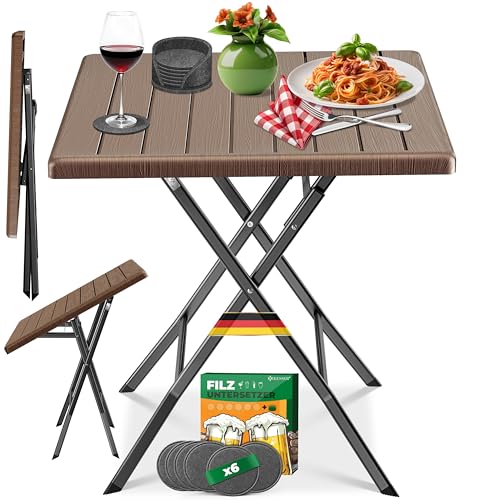 KESSER® Balkontisch klappbar | Wetterfest/UV-beständig | Balkonmöbel | Beschichteter Stahl & Holz-Optik | Outdoor Gartentisch | Gartenmöbel mit 6 Filz-Untersetzer | Bistrotisch bis zu 100 kg belastbar von KESSER