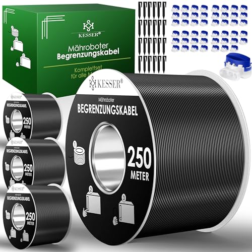 KESSER® Begrenzungskabel 1000m + 3200 Erdspieße + 48 Kabelverbinder für Mähroboter Rasenmäher Rasenroboter Zubehör Set Begrenzungsdraht kompatibel mit Gardena/Bosch/Worx/Einhell/Honda/ROBOMOW von KESSER