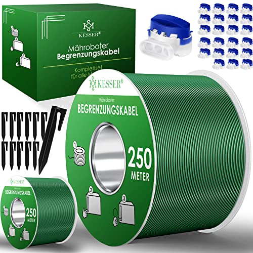 KESSER® Begrenzungskabel 500m + 1600 Erdspieße + 24 Kabelverbinder für Mähroboter Rasenmäher Rasenroboter Zubehör Set Begrenzungsdraht kompatibel mit Gardena/Bosch/Worx/Einhell/Honda/ROBOMOW von KESSER