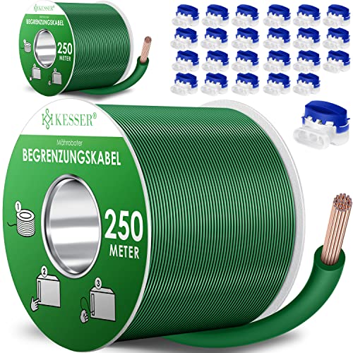 KESSER® Begrenzungskabel 500m + 24 Kabelverbinder für Mähroboter Rasenmäher Rasenroboter Zubehör Set Begrenzungsdraht Universal für Suchkabel kompatibel mit Gardena/Bosch/Worx/Einhell/Honda/ROBOMOW von KESSER
