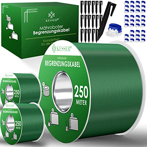 KESSER® Begrenzungskabel 750m + 2400 Erdspieße + 36 Kabelverbinder für Mähroboter Rasenmäher Rasenroboter Zubehör Set Begrenzungsdraht kompatibel mit Gardena/Bosch/Worx/Einhell/Honda/ROBOMOW von KESSER
