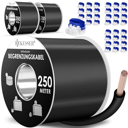 KESSER® Begrenzungskabel 750m + 36 Kabelverbinder für Mähroboter Rasenmäher Rasenroboter Zubehör Set Begrenzungsdraht Universal für Suchkabel kompatibel mit Gardena/Bosch/Worx/Einhell/Honda/ROBOMOW von KESSER
