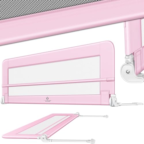 KESSER® Bettgitter 200 cm Bettschutzgitter Kinderbettgitter für Kinder Babybettgitter Klappbar, Tragbar, Kinderbett Kinderbettschutzgitter Rausfallschutz, Bett & Elternbett hoch: 42 cm, Rosa von KESSER