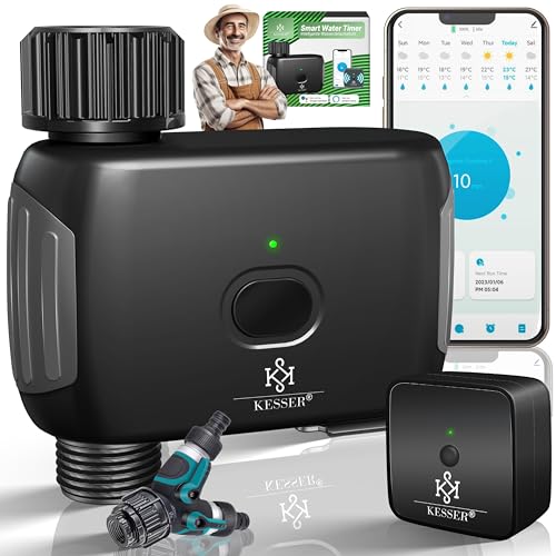 KESSER® Bewässerungssteuerung mit WLAN WiFi | Bewässerungscomputer für Garten & Balkon | Bewässerungssystem mit Zeitschaltuhr | Automatische Bewässerung App & Sprachsteuerung | Schwarz von KESSER