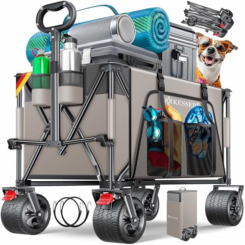 KESSER® Bollerwagen GTR9000 Handwagen 200Kg | 300L Stauraum Transportwagen faltbar extra breite 360° Räder & Feststell-Bremsen Wetterbeständig Strandwagen inkl Abdeckung Seitentasche & Getränkehalter von KESSER