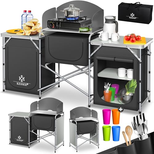 KESSER® Campingküche | Inkl. Tragetasche & Becherset | Campingschrank Faltschrank | mit Aluminiumgestell | Reiseküche | Küchenbox | Zeltschrank | Outdoor Camping Küche | Anthrazit | Typ Big von KESSER