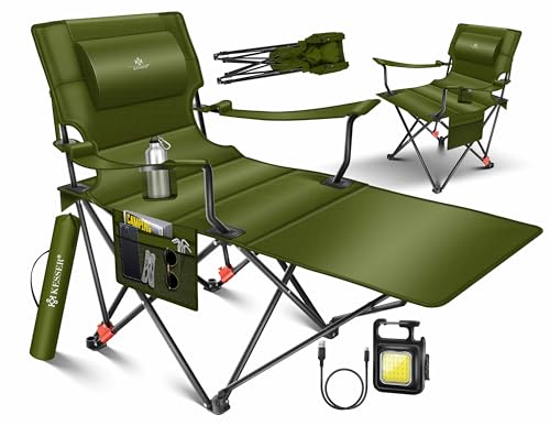 KESSER® Campingliege Campingstuhl 2in1 bis 160kg | Feldbett klappbar | Campingbett faltbar extra breit | Campinglicht & Getränkehalter + Aufbewahrungstasche & Transporttasche | Angelliege verstellbar von KESSER