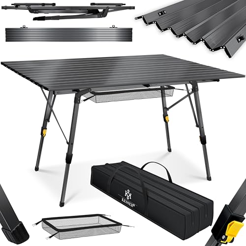 KESSER® Campingtisch faltbar Klapptisch mit Aluminiumrahmen Aufrollbare Tischplatte Falttisch klappbar Höhenverstellung 120 x 70cm - bis 30 kg inkl. Tragetasche mit Trageband & Netztasche, Anthrazit von KESSER