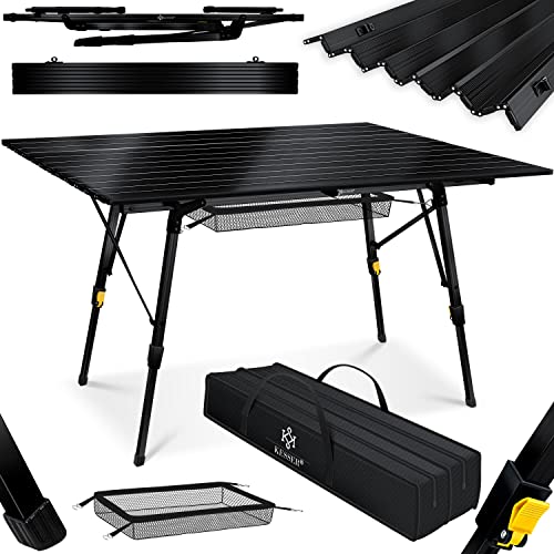 KESSER® Campingtisch faltbar Klapptisch mit Aluminiumrahmen Aufrollbare Tischplatte Falttisch klappbar Höhenverstellung 120 x 70cm - bis 30 kg inkl. Tragetasche mit Trageband & Netztasche, Schwarz von KESSER
