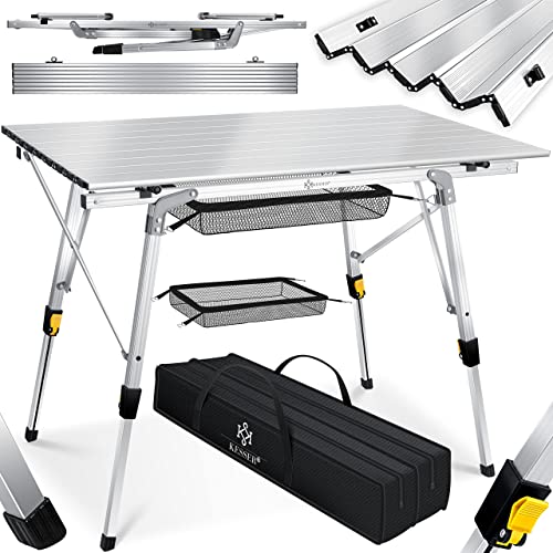 KESSER® Campingtisch faltbar Klapptisch mit Aluminiumrahmen Aufrollbare Tischplatte Falttisch klappbar Höhenverstellung inkl. Tragetasche mit Trageband 90 x 53cm - bis 30 kg, Silber von KESSER