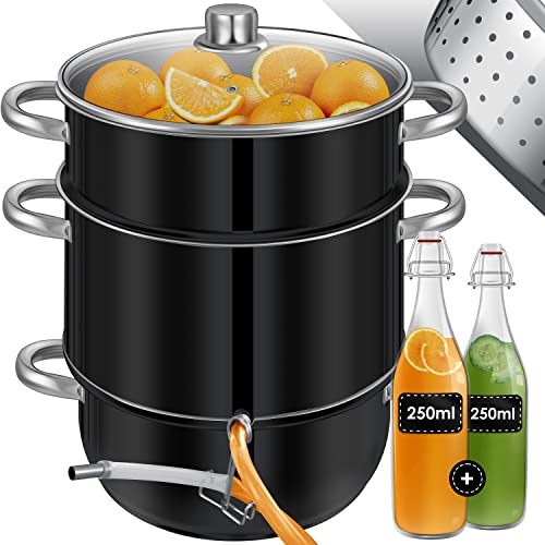 KESSER® Dampfentsafter 15 L Edelstahl Entsafter Saftpresse Inkl. 2X Bügelflasche Obst und Gemüse - für alle Herdarten geeignet auch Induktion| Ø 26cm | Spülmaschinengeeignet Induktionsdampfentsafter von KESSER