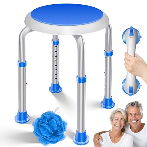 KESSER® Duschhocker höhenverstellbar 8 Stufen | Leichter Badhocker rutschfeste Gummifüße Duschstuhl 136KG belastbar | Duschhilfe Senioren | Saugnapf Haltegriff Badewannengriff | Duschsitz 360° drehbar von KESSER