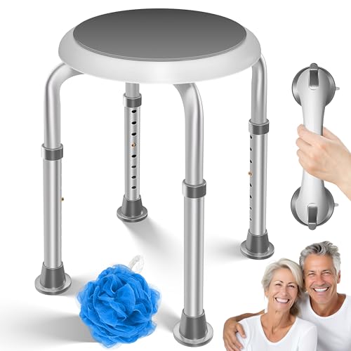 KESSER® Duschhocker höhenverstellbar 8 Stufen | Leichter Badhocker rutschfeste Gummifüße Duschstuhl 136KG belastbar | Duschhilfe Senioren | Saugnapf Haltegriff Badewannengriff | Duschsitz 360° drehbar von KESSER