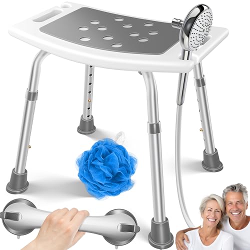 KESSER® Duschhocker höhenverstellbar | Leichter Badhocker rutschfeste Gummifüße Duschstuhl 136KG belastbar | Duschhilfe Senioren | Saugnapf Haltegriff Badewannengriff | Duschsitz mit Brausehalterung von KESSER