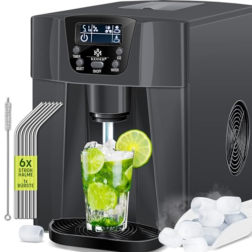 KESSER® Eiswürfelbereiter | Eiswürfelmaschine Edelstahl | 100W Ice Maker | 12 kg 24 h | 2 Würfelgrößen | Zubereitung in 6 min | 2 Liter Wassertank | Timer | LCD-Display | Wassertank Anthrazit von KESSER