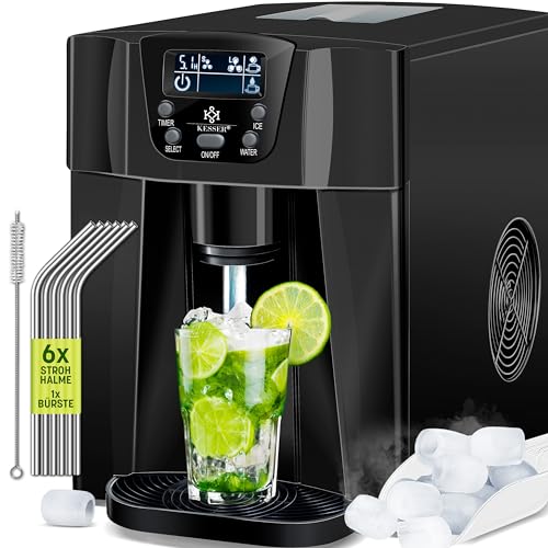 KESSER® Eiswürfelbereiter | Eiswürfelmaschine Edelstahl | 100W Ice Maker |12 kg 24 h |2 Würfelgrößen | Zubereitung in 6 min | 2 Liter Wassertank | Timer | LCD-Display | Wassertank, mit Zubehör Schwarz von KESSER