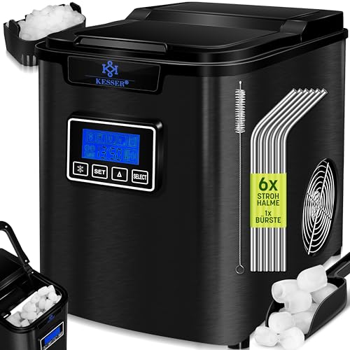 KESSER® Eiswürfelbereiter | Eiswürfelmaschine Edelstahl | 150W Ice Maker | 12 kg 24 h | 3 Würfelgrößen | Zubereitung in 7 min | 2,2 Liter Wassertank | Timer | LCD-Display von KESSER