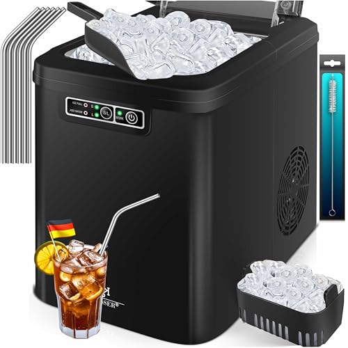 KESSER® Eiswürfelbereiter | Eiswürfelmaschine Edelstahl | Ice Maker | 12 kg 24 h | Zubereitung in 7 min | 2,2 Liter Wassertank | 2 Eiswürfel-Größen | LED-Display | Selbstreinigungsfunktion | Schwarz von KESSER