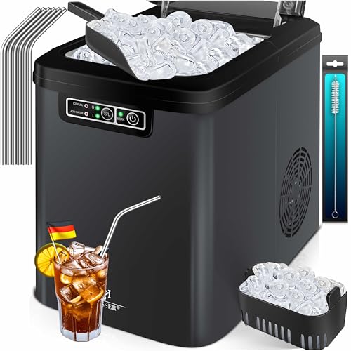 KESSER® Eiswürfelbereiter | Eiswürfelmaschine Edelstahl | Ice Maker | 12 in 24h | Zubereitung in 7 min | 2,2 Liter Wassertank | 2 Eiswürfel-Größen | LED-Display | Selbstreinigungsfunktion mit Zubehör von KESSER