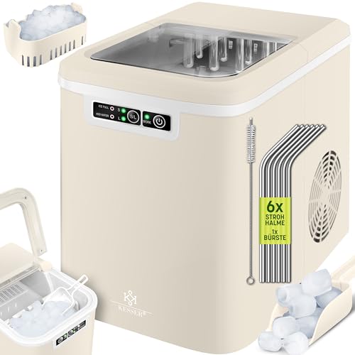 KESSER® Eiswürfelbereiter | Eiswürfelmaschine Edelstahl | Ice Maker | 12 kg 24 h | Zubereitung in 7 min | 2,2 Liter Wassertank | 2 Eiswürfel-Größen | LED-Display | Selbstreinigungsfunktion | Creme von KESSER