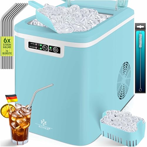KESSER® Eiswürfelbereiter | Eiswürfelmaschine Edelstahl | Ice Maker | 12 in 24h | Zubereitung in 7 min | 2,2 Liter Wassertank | 2 Eiswürfel-Größen | LED-Display | Selbstreinigungsfunktion mit Zubehör von KESSER