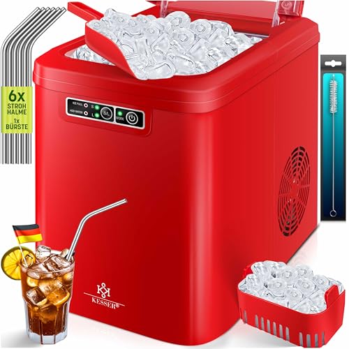 KESSER® Eiswürfelbereiter | Eiswürfelmaschine Edelstahl | Ice Maker | 12 in 24h | Zubereitung in 7 min | 2,2 Liter Wassertank | 2 Eiswürfel-Größen | LED-Display | Selbstreinigungsfunktion mit Zubehör von KESSER