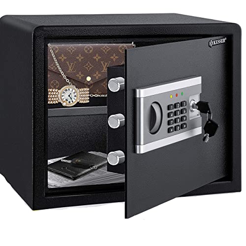KESSER® Elektronischer Tresor | 38x30x30cm | Inkl. Batteriebox | Elektronischer Safe | 3x Doppelbolzenverriegelung | Boden Wandtresor | Möbeltresor | Innenbeleuchtung | Panzerschrank Zahlenschloss von KESSER