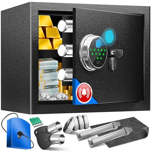 KESSER® Elektr. Tresor mit Fingerabdruck & Schlüssel M | Inkl. Notfallakku | Elektronischer Safe | 3x Doppelbolzenverriegelung | Boden Wandtresor | Möbeltresor | Panzerschrank Zahlenschloss Schwarz von KESSER