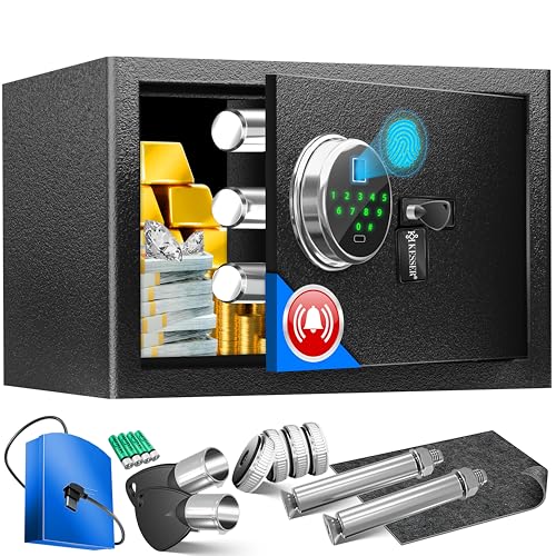 KESSER® Elektr. Tresor mit Fingerabdruck & Schlüssel S | Inkl. Notfallakku | Elektronischer Safe | 3x Doppelbolzenverriegelung | Boden Wandtresor | Möbeltresor | Panzerschrank Zahlenschloss Schwarz von KESSER