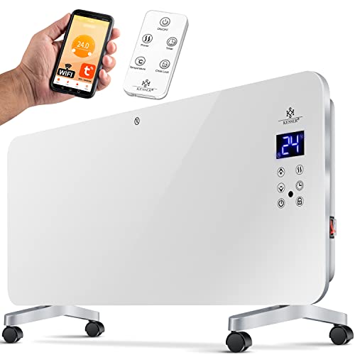 KESSER® Elektro Glasheizung Glaskonvektor Elektroheizung Heizung Heizkörper ✓ Touchscreen ✓ APP WiFi Funktion Inkl. Fernbedienung ✓ LCD-Display ✓ Timer | Stand- oder Wandgerät | 2000 Watt | Weiß von KESSER
