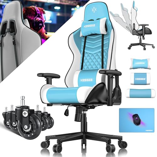 KESSER® Gamingstuhl Ergonomisch Gaming Stuhl Bürostuhl mit Kopfstütze & Lendenkissen | Racing Gamer Stuhl 150kg belastbar | Armlehne 360° | Drehbarer Schreibtischstuhl Gaming Chair + Gummi-Rollen von KESSER