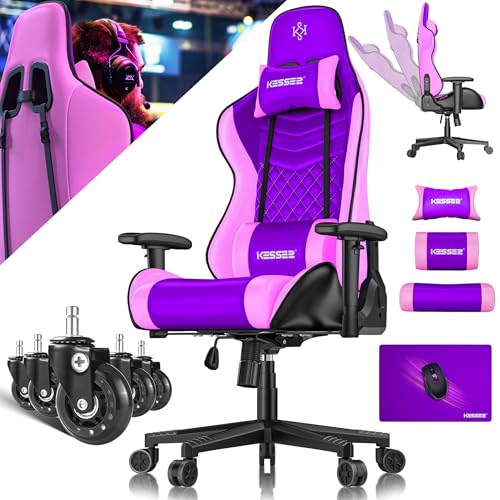 KESSER® Gamingstuhl Ergonomisch Gaming Stuhl Bürostuhl mit Kopfstütze & Lendenkissen | Racing Gamer Stuhl 150kg belastbar | Armlehne 360° | Drehbarer Schreibtischstuhl Gaming Chair + Gummi-Rollen von KESSER