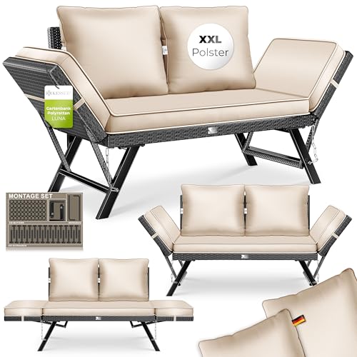 KESSER® Gartenbank Polyrattan Luna mit Liegefunktion Gartensofa 4 in 1 Verstellfunktion Gartencouch Wetterfest Balkonsofa Verstellbare Armlehnen, Extra Dicke & Weiche Polsterung Garten/Balkon/Terrasse von KESSER