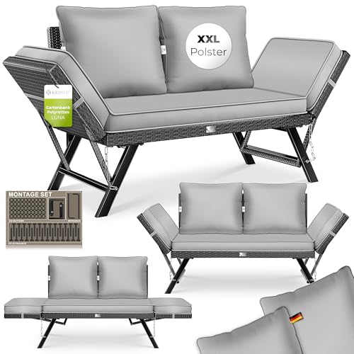KESSER® Gartenbank Polyrattan Luna mit Liegefunktion Gartensofa 4 in 1 Verstellfunktion Gartencouch Wetterfest Balkonsofa Verstellbare Armlehnen, Extra Dicke & Weiche Polsterung Garten/Balkon/Terrasse von KESSER
