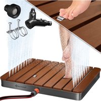 Gartendusche Bodendusche Außendusche Saunadusche Campingdusche 70x55 cm Rechteck Fontänenhöhe bis 4 m einstellbar Mit Fußrad Aluminium/WPC von KESSER