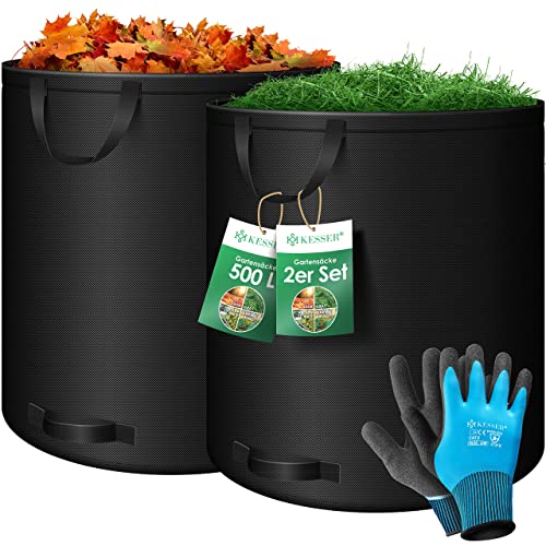 KESSER® Gartensack 6x 272L Set Laubsack Gartenabfallsack inkl. Handschuhe - Selbststehend 4 Griffe Stabil Robust & Faltbar - Laubsäcke Rasenschnitt Gartensäcke für Gartenabfälle Grünschnitt Schwarz von KESSER