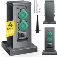 KESSER® Gartensteckdose Steinoptik mit 4 Steckplätzen Inkl.Erdspieß Mehrfachsteckdosen aussen mit 3m Verlängerungskabel Außensteckdose IP44 von KESSER