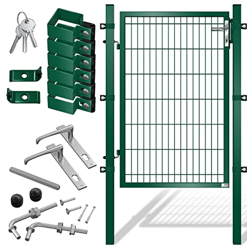 KESSER® Gartentor Premium Gartentür aus Metall verzinktem Stahl, Gartentür für Stabmattenzau Zauntor, Hoftor, inkl. Pfosten mit Schloss Türklinke und Schlüssel, 140 x 106cm Grün von KESSER