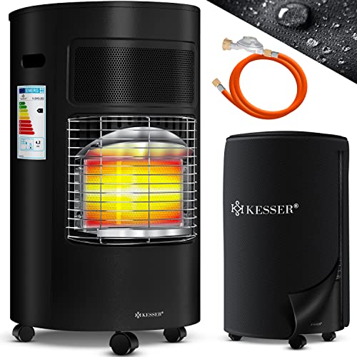 KESSER® Gasheizer Keramik 4200 Watt Gas Heizstrahler inkl. Gasdruckregler Gasschlauch - Gasheizofen inkl. Schutzhülle Gasheizgerät, Infrarot Keramikbrenner, Butan- oder Propangasflaschen Schwarz von KESSER