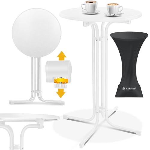 KESSER® Gastro Stehtisch klappbar Bistrotisch | Pulverbeschichtete Edelstahlplatte | höhenverstellbare Füße | Partytisch Tisch Ø 70cm | In- & Outdoor | Empfangstisch inkl. Husse | Klapptisch Weiß von KESSER