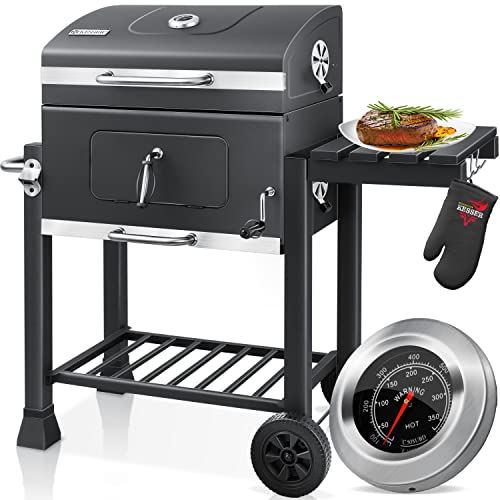 KESSER® Grill Grillwagen XL Holzkohlegrill mit Deckel, Rädern, Edelstahl-Griff, Grillrost und Thermometer Holzkohle kohlegrill Wagen groß Kohle BBQ Barbeque Camping, Terrasse, Garten von KESSER