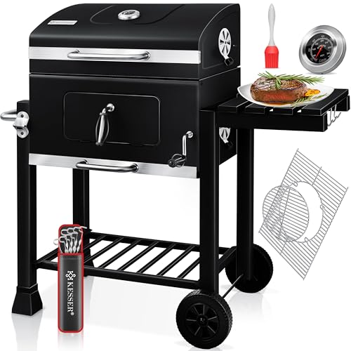 KESSER® Grill Grillwagen XL Holzkohlegrill mit Deckel, Rädern, Edelstahl-Griff, Grillrost und Thermometer Holzkohle kohlegrill Wagen groß Kohle BBQ Barbeque Camping, Terrasse, Garten von KESSER