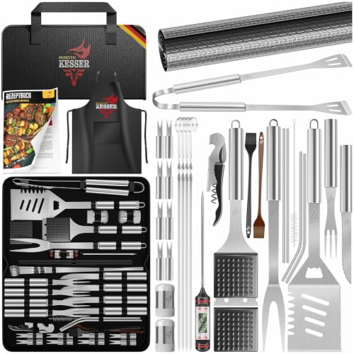 KESSER® Grillbesteck Set 37-teilig Grillzubehör aus rostfreiem Edelstahl Grillset mit Grillzange, Grillwender, 4in1 Grillspatel, Grillgabel, Grill-Spieß, Thermometer, Korkenzieher, Grillmatte & Tasche von KESSER