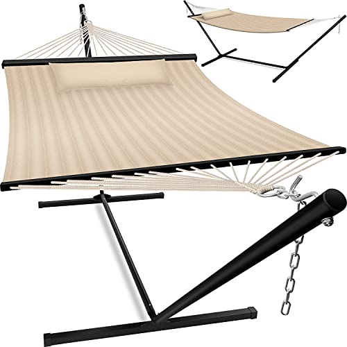 KESSER® Hängematte Hill mit Gestell Kissen Doppelhängematte für 2 Personen-Stabiler Rahmen -200kg Belastbarkeit Indoor & Outdoor XXL Hängesessel Doppel Mehrpersonen Garten Pool Balkon Terrasse Beige von KESSER