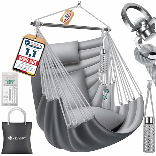 KESSER® Hängesessel Haiti 150kg Traglast, Hängestuhl 360° Drehung, Hängeschaukel Indoor-Outdoor UV-beständig & Wasserfest, Pflegeleicht, Inkl. 2 Kissen, Tragetasche, Flaschenhalter & Montage-Set von KESSER