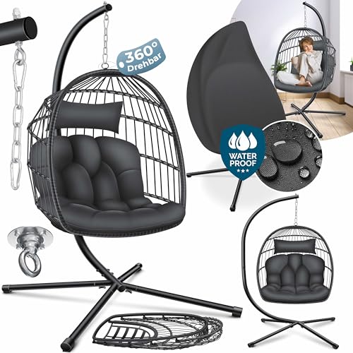 KESSER® Hängesessel Jungle mit Gestell Stahl Hängekorb Sessel Großen Kissen + Decken Halterung + Cover Hängeschaukel Hängesitz Indoor - Outdoor Schaukel Hängestuhl für Kinder und Erwachsene, Anthrazit von KESSER