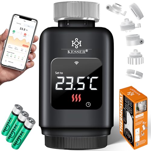 KESSER® Heizkörperthermostat 2er Set WiFi Heizungsregler | Heizungsthermostat WLAN mit Smart Home App Steuerung | Thermostat Alexa, Google Assistant mit 6 Heizkörperventilen | Energie & Kosten sparen von KESSER