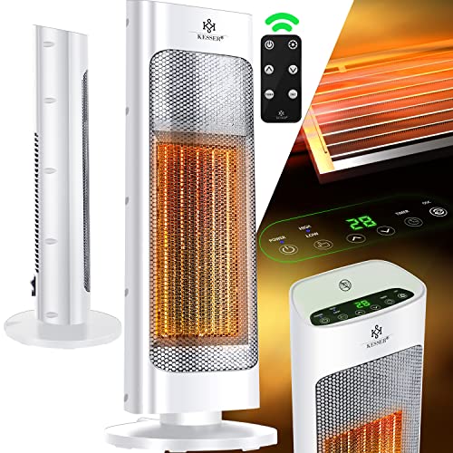 KESSER® Heizlüfter mit Fernbedienung energiesparend leise 2000W Keramik Heizstrahler Standheizstrahler 15-30°C - Schnellheizer mit 80° Oszillationsfunktion 24h Timer Heizung Turmheizstrahler, Weiß von KESSER