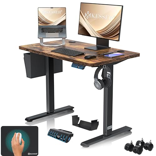 KESSER® Höhenverstellbarer Schreibtisch elektrisch 100cm x 60cm | Ergonomisch Steh-Sitz Schreibtisch | 3-Funktions-Memory Steuerung | Inkl. 360° Rollen & USB-Ladeanschluss Computertisch für Homeoffice von KESSER